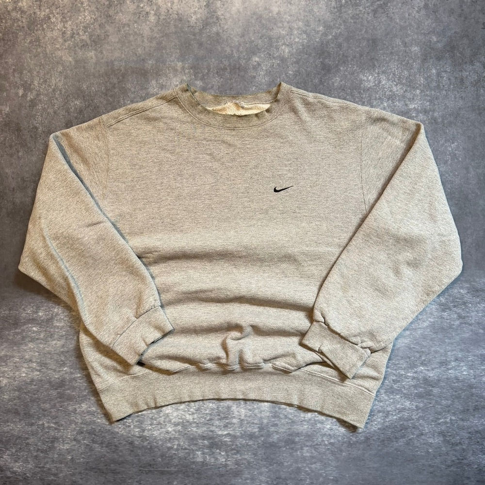 Vintage Nike Embroidered Swoosh Crewneck Sweatshirt Grey Mens XL Distressed